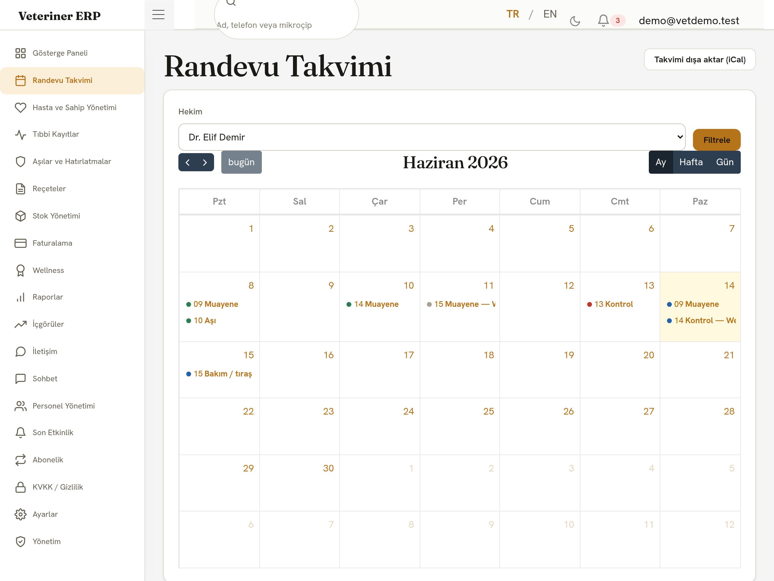 Çoklu hekim randevu takvimi
