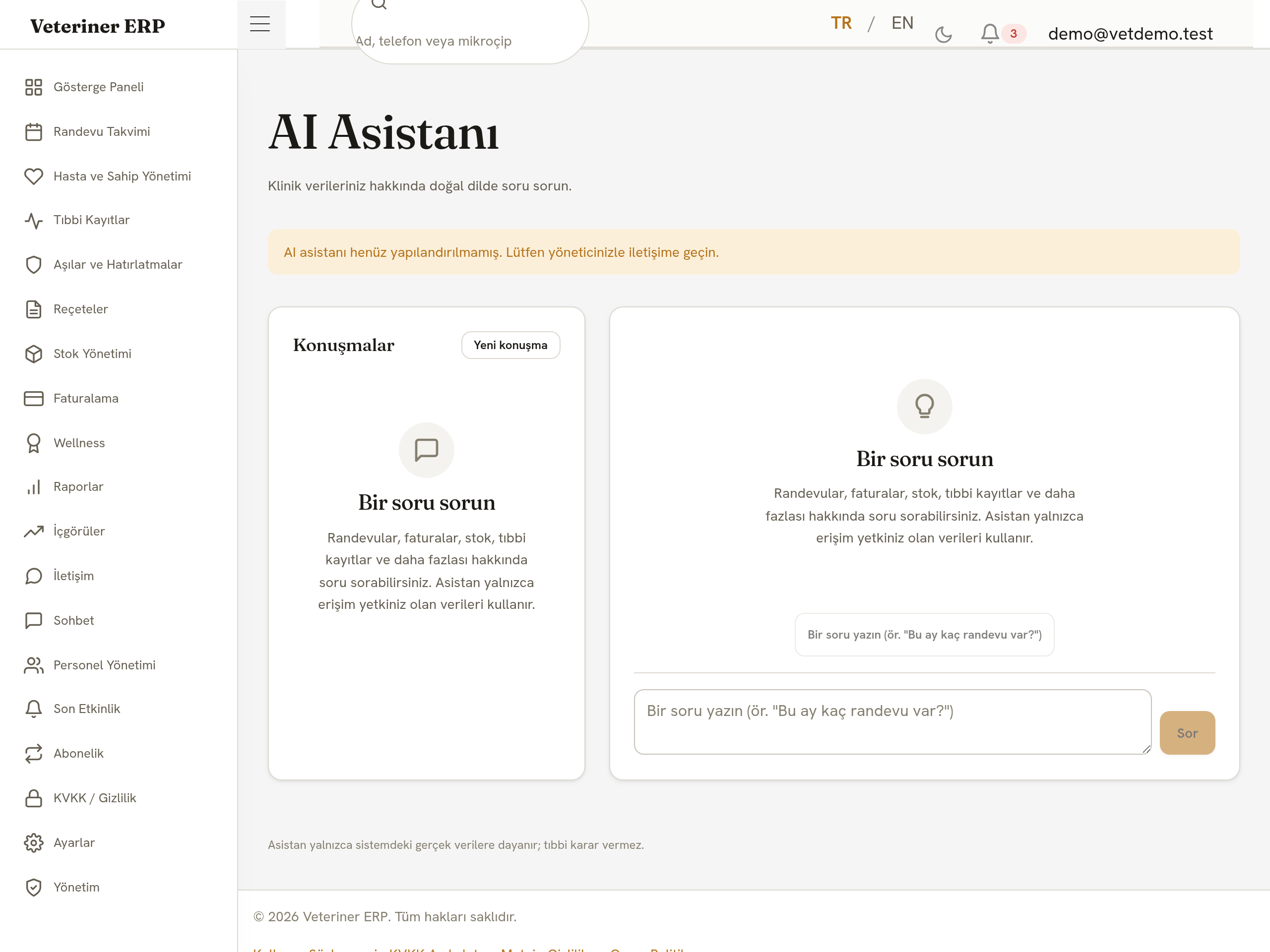 Lalin Veteriner AI asistan sohbet ekranı