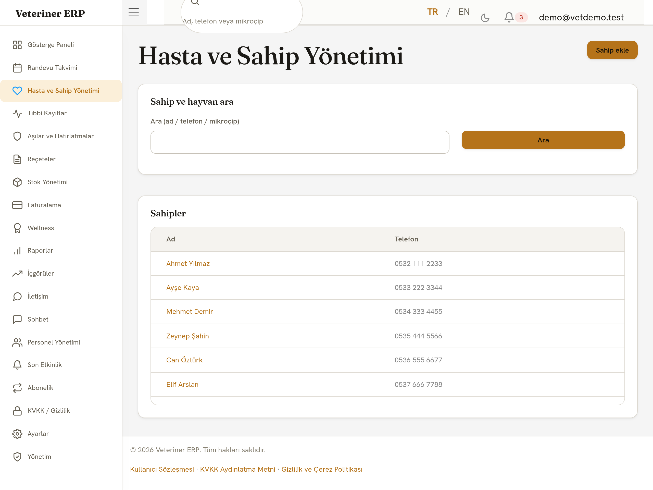 Sahip ve hasta profili