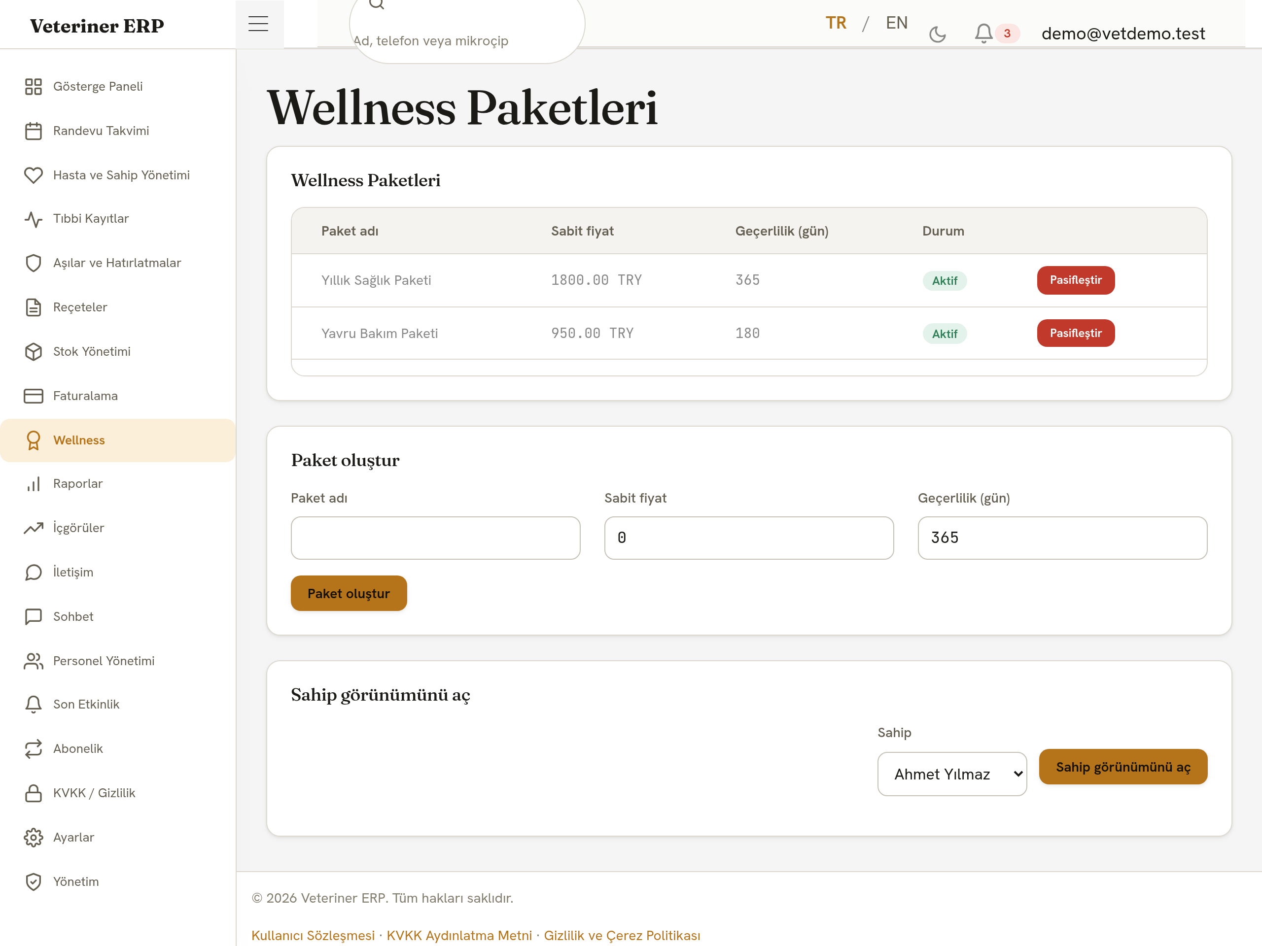 Wellness paketleri ve mağaza kredisi